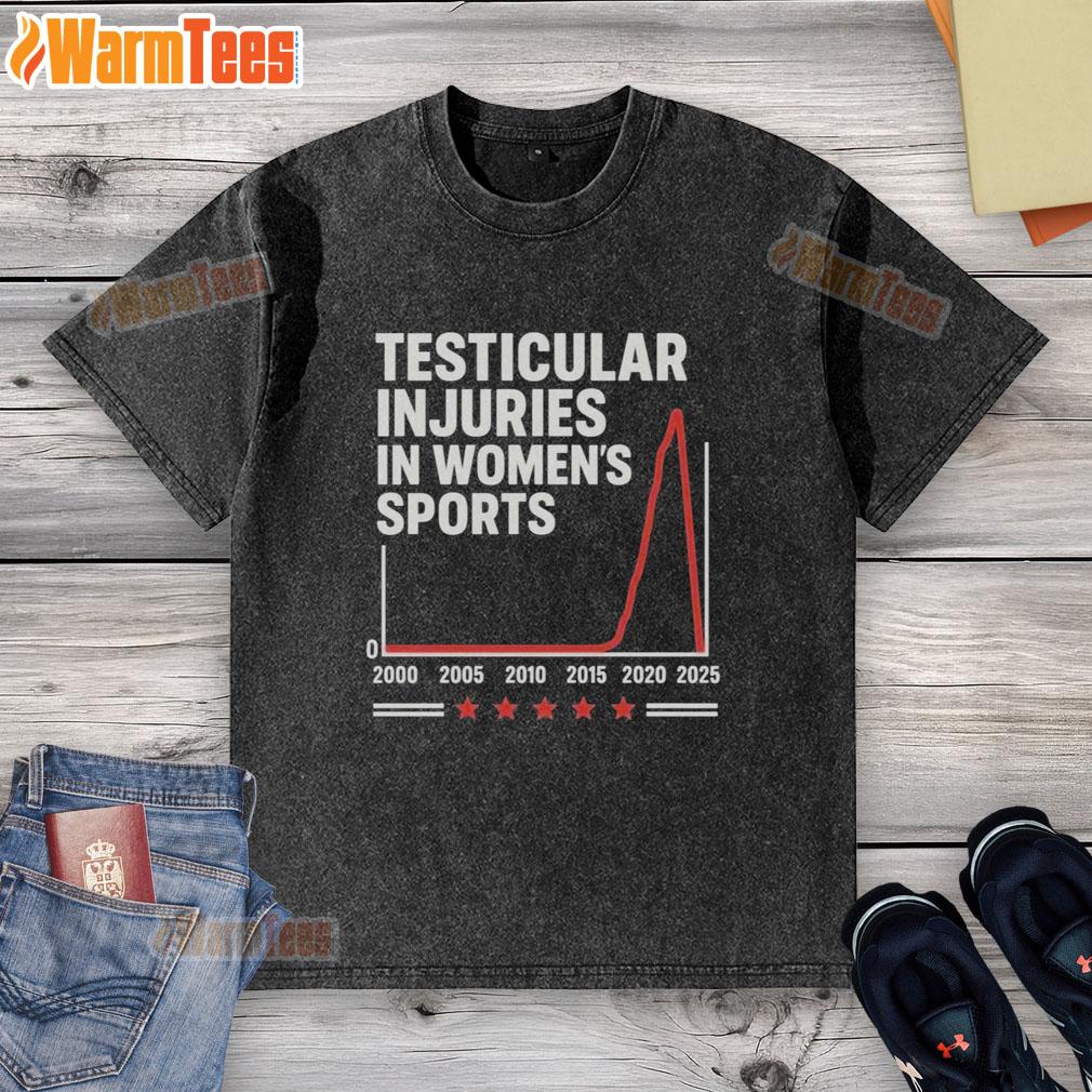 Premium washed t-shirt featuring a design about testicular injuries in women's sports, perfect for sports enthusiasts.