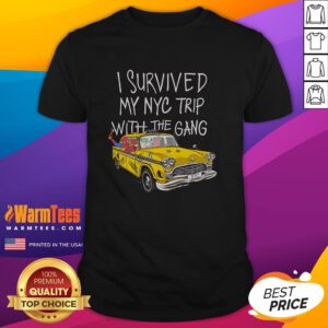 Alt Text: Pretty I Survived My NYC Trip with the Gang Spider Perks T-Shirt design featuring vibrant graphics and text.