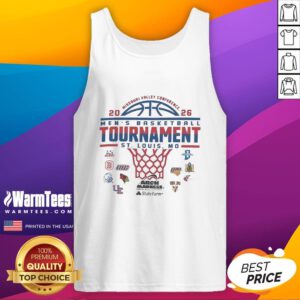 Alt Text: 2026 Missouri Valley Conference Men's Basketball Championship tank top featuring vibrant design, perfect for fans.