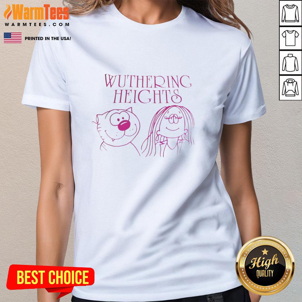 Wuthering Heights cartoon characters on a stylish ladies tee, perfect for fans of classic literature and graphic apparel.