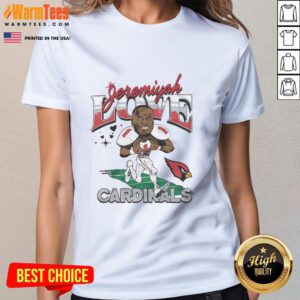 Awesome Arizona Cardinals Jeremiyah Love ladies tee featuring vibrant team colors and stylish design for fans.