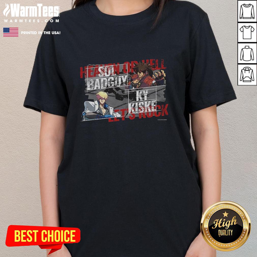 Awesome Heaven or Hell Let's Rock Sol Badguy Ky Kiske Ladies Tee featuring vibrant graphic design and stylish fit.
