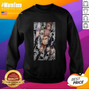 Alt Text: Awesome Jujutsu Kaisen characters featured in a vibrant manga panel on a stylish sweatshirt.