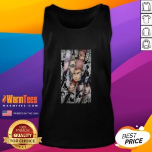 Alt Text: Awesome Jujutsu Kaisen characters featured in a manga panel on a stylish burst tank top design.