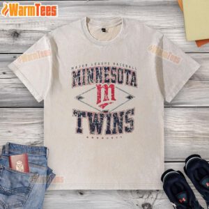 Alt Text: Awesome Minnesota Twins Major League Baseball Cooperstown Diamond washed t-shirt in navy blue with logo.