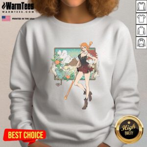 Alt Text: Awesome Nami One Piece Cat Burglar anime sweatshirt featuring vibrant colors and stylish design for fans.