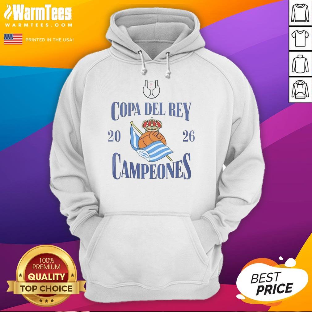Awesome Real Sociedad Copa del Rey Campeones 2026 Hoodie featuring team colors and logo, perfect for fans and collectors.