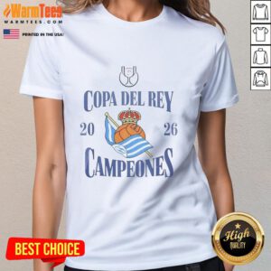 Alt Text: Real Sociedad Copa del Rey Campeones 2026 Ladies Tee featuring team logo and vibrant design for fans.