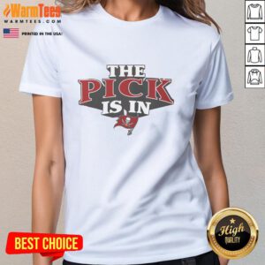 Awesome Tampa Bay Buccaneers Pick Is In ladies tee featuring team colors and logo, perfect for game day style.