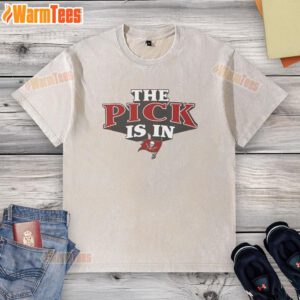 Alt Text: Awesome Tampa Bay Buccaneers Pick Is In washed t-shirt featuring team logo in vibrant colors, perfect for fans.