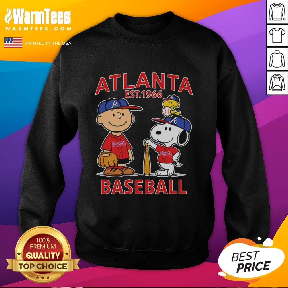 Cute Charlie Brown, Snoopy, and Woodstock in Atlanta Braves baseball jersey sweatshirt, established 1961.