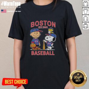 Cute Charlie Brown, Snoopy, and Woodstock in Boston Red Sox jersey, perfect for baseball fans and Peanuts lovers.