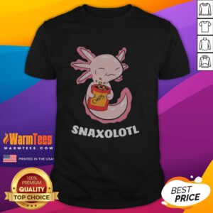Adorable Snaxolotl chips T-shirt featuring a whimsical axolotl design, perfect for snack lovers and cute apparel fans.