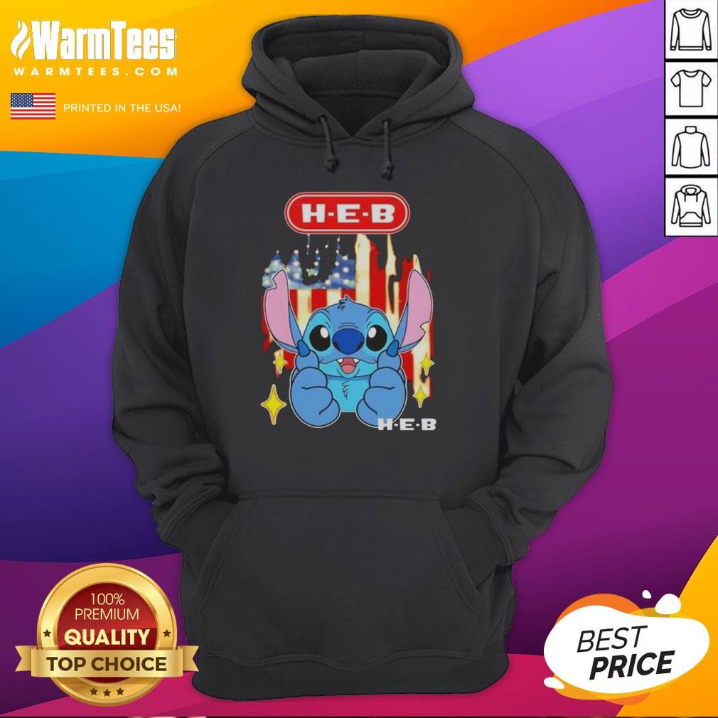 Adorable Stitch-inspired H-E-B USA flag hoodie featuring vibrant colors and a cozy design, perfect for casual wear.