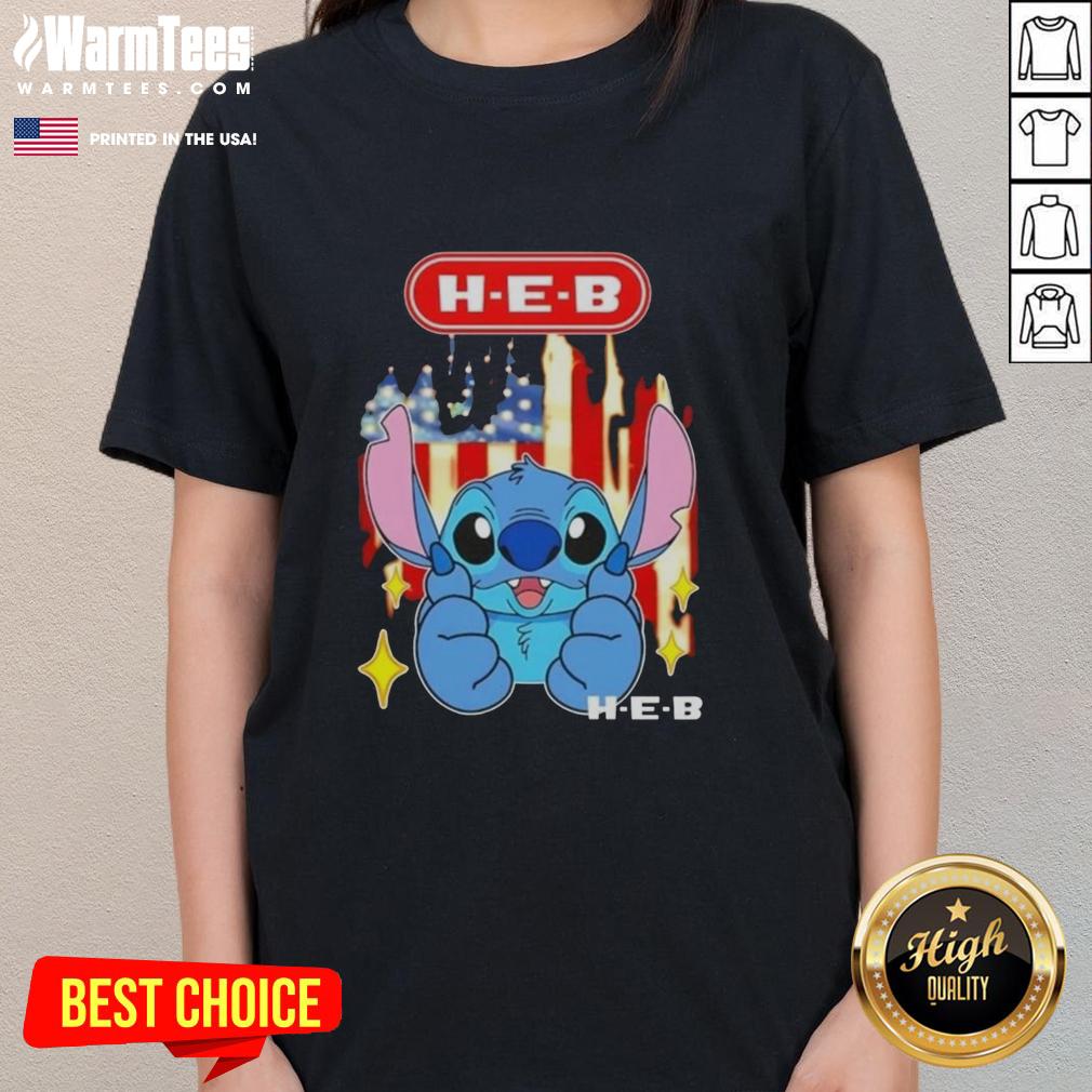 Cute Stitch Like H-E-B USA Flag Ladies Tee featuring a vibrant flag design perfect for patriotic style.