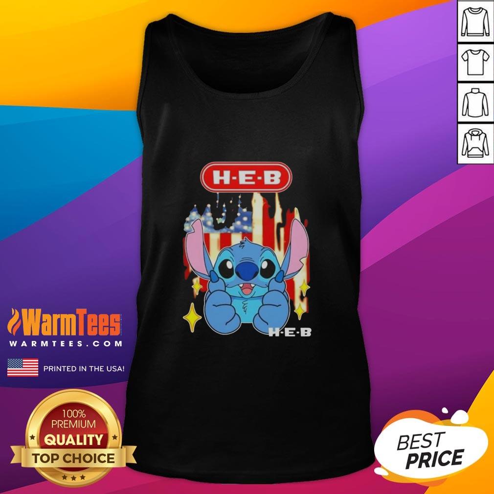 Alt Text: Cute stitch-like H-E-B USA flag tank top featuring vibrant colors, perfect for patriotic summer outings.