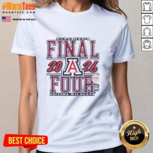 Arizona Wildcats Basketball graphic on a ladies tee for the 2026 NCAA Men's Final Four, showcasing team spirit and style.