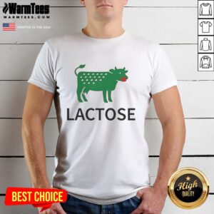 Good Lactose Cow Parody Logo T-Shirt featuring a playful cow illustration and fun typography for lactose lovers.