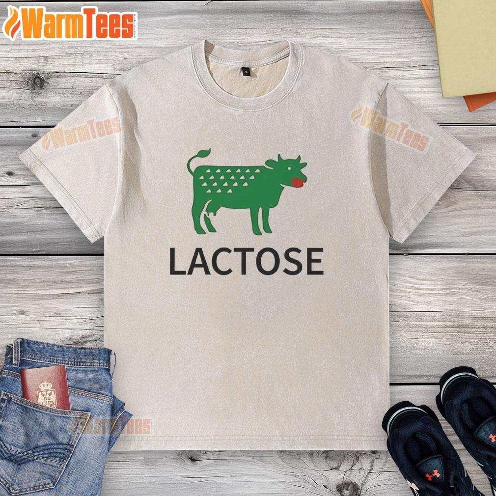 Good Lactose Cow parody logo on a washed t-shirt, perfect for milk lovers and humorous fashion enthusiasts.