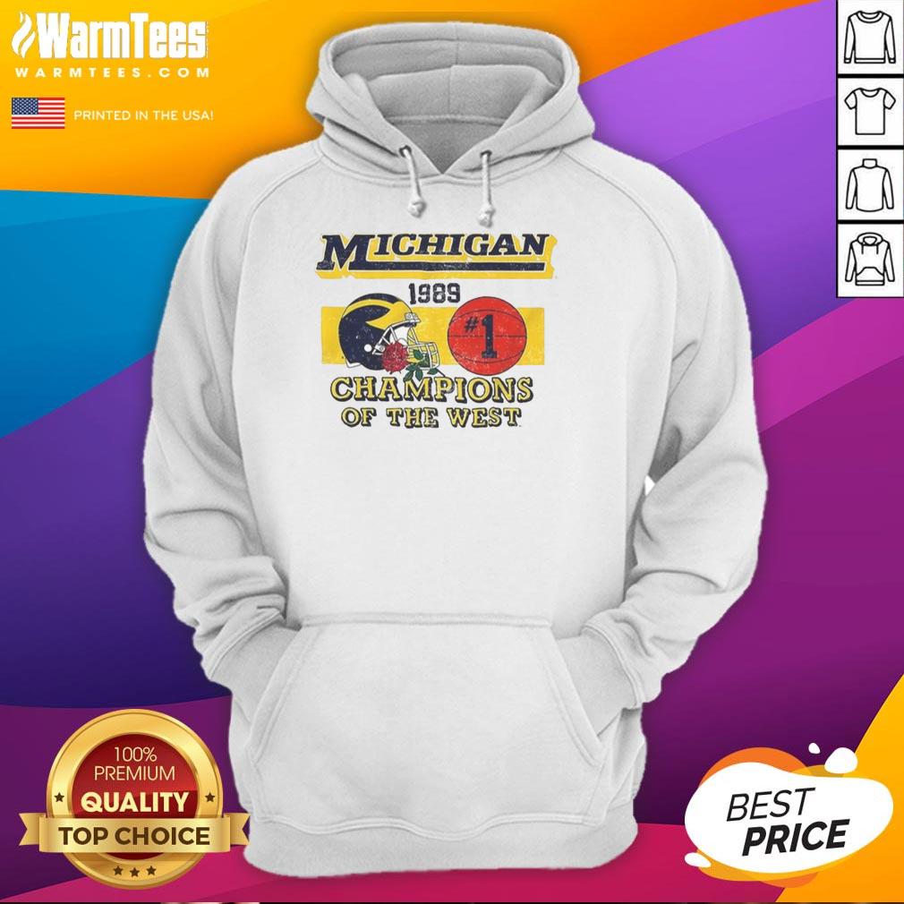 Alt Text: Vintage Michigan Wolverines NCAA 1989 Champions of the West hoodie showcasing classic sports apparel style.