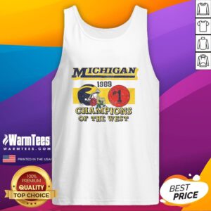 Vintage Michigan Wolverines NCAA 1989 Champions of the West tank top showcasing iconic team colors and logo.