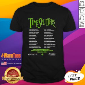 Good Timesplitters Outnumbered But Never Outgunned Tour T-Shirt featuring vibrant graphics and bold tour dates.