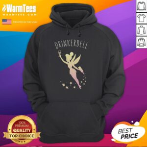 Funny hoodie featuring Tinker Bell holding whisky, perfect for drinkers and fans of whimsical, humorous apparel.