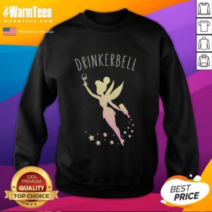 Funny sweatshirt featuring Good Tinker Bell holding whisky, perfect for beer lovers and whimsical fashion enthusiasts.