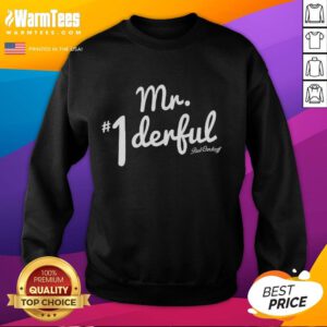 Good Tyrus wearing a Mr. Wonderful sweatshirt, showcasing stylish casual wear and personality.