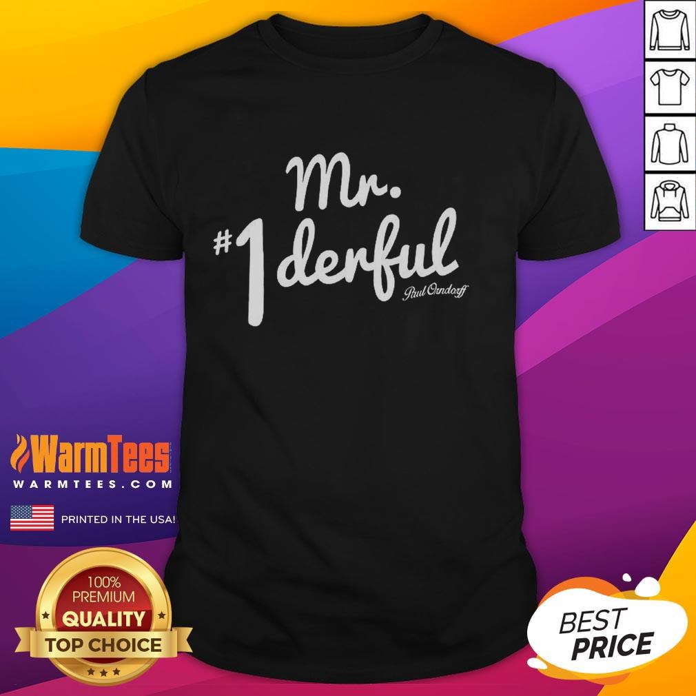 Good Tyrus proudly wearing a Mr. Wonderful T-shirt, showcasing his stylish look and vibrant personality.