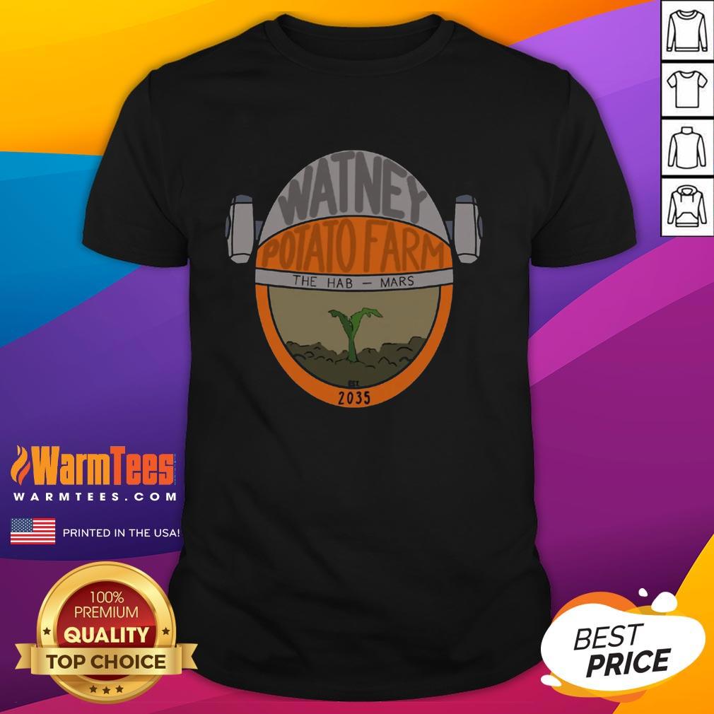 Good Watney Potato Farm 'The Hab' Mars Est 2035 T-Shirt featuring a creative space-themed design for sci-fi fans.
