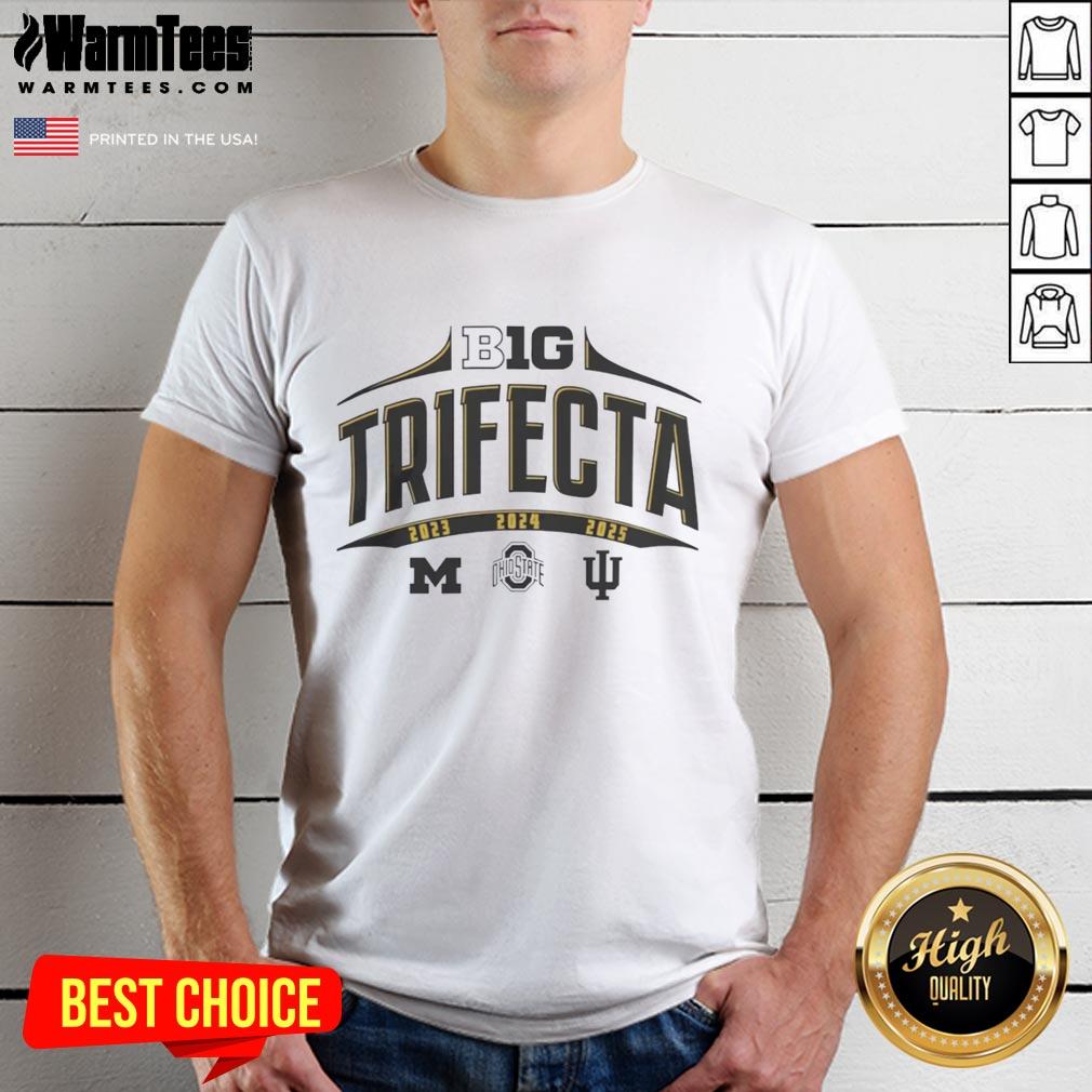 Alt Text: Hot Big Ten Summit Sportswear College Football National Champions Trifecta T-Shirt showcasing vibrant design and team pride.