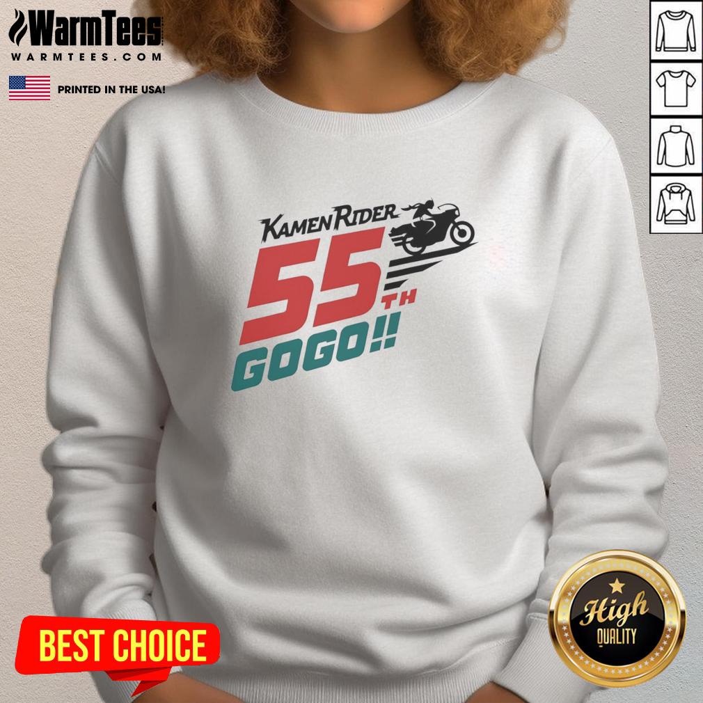 Alt Text: Cool Hot Kamen Rider 55th Gogo Biker Sweatshirt featuring vibrant graphics and a stylish design for fans.
