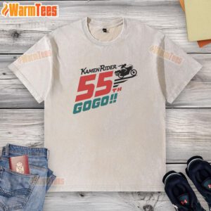 Alt Text: Hot Kamen Rider 55th Gogo Biker washed t-shirt featuring vibrant graphics and soft fabric for ultimate comfort.
