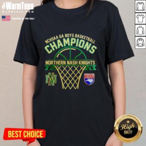Alt Text: Hot Northern Nash Knights NCHSAA 6A Boys Basketball Champions Ladies Tee showcasing team pride and victory.