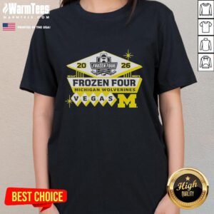 Michigan Wolverines Ladies Tee for the 2026 Men's Ice Hockey Frozen Four, showcasing team spirit and style.