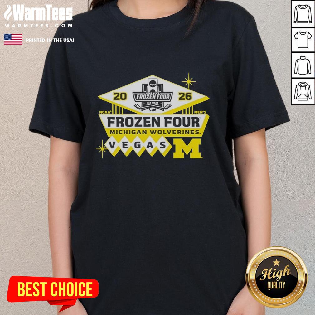 Michigan Wolverines Ladies Tee for the 2026 Men's Ice Hockey Frozen Four, showcasing team spirit and style.