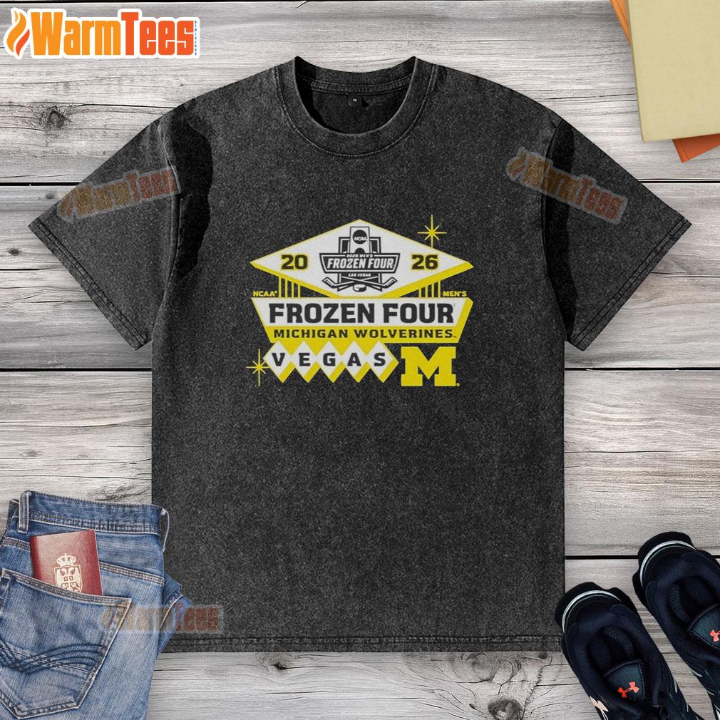 Alt Text: 2026 Men's Ice Hockey Frozen Four Michigan Wolverines washed t-shirt, featuring vibrant team colors and logo.