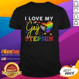 Nice I Love My Gay Stepson LGBT Pride T-Shirt in vibrant colors, celebrating love and acceptance in the LGBTQ+ community.