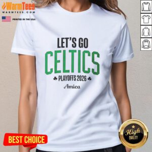 Boston Celtics Playoffs 2026 Amica Ladies Tee featuring team logo and vibrant design for female fans.