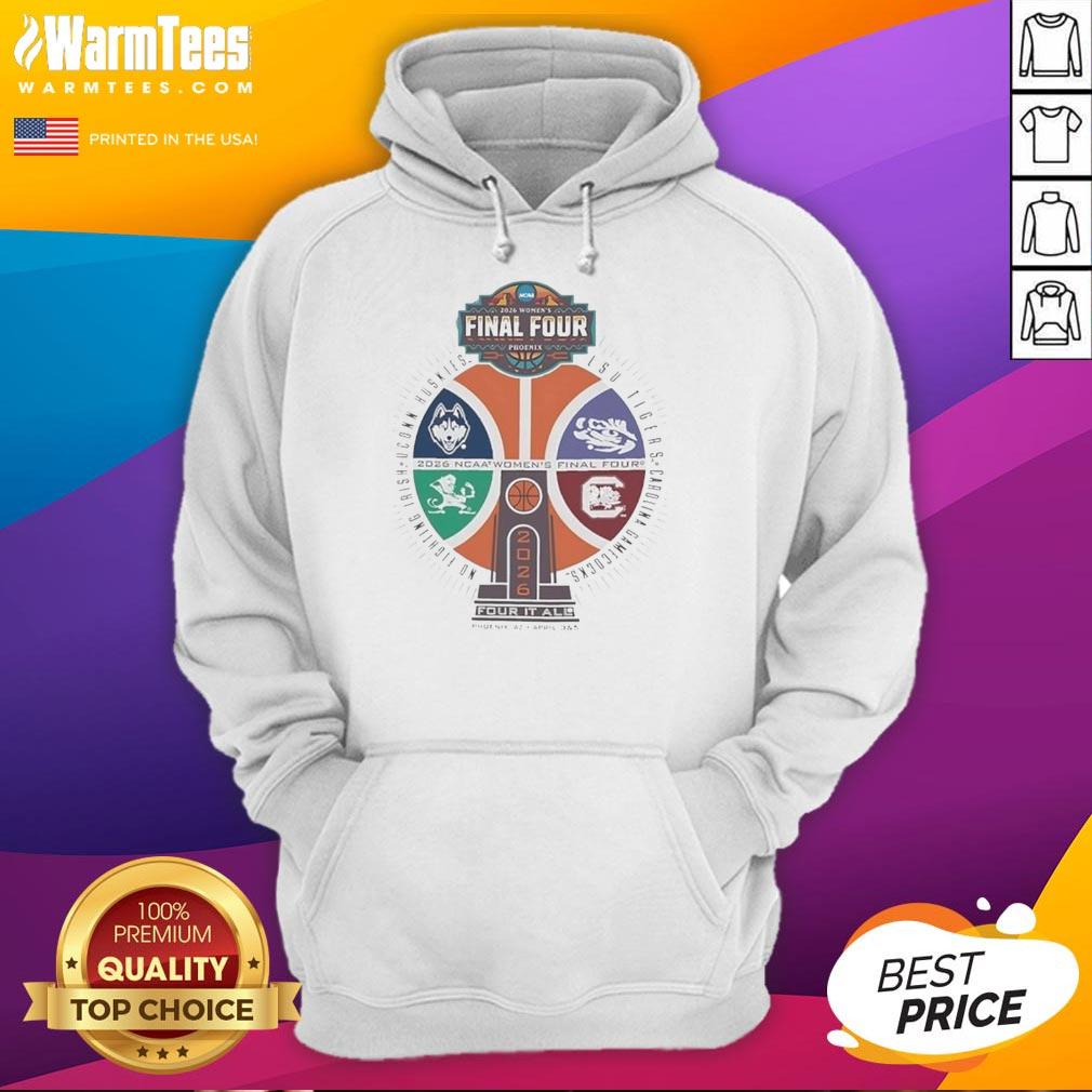 Nice NCAA Women's Final Four Phoenix 2026 hoodie featuring basketball trophy logo, perfect for fans and supporters.