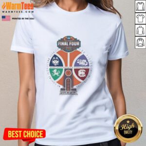 Alt Text: NCAA Women's Final Four 2026 logo on a stylish ladies' tee featuring a basketball trophy design in Phoenix.