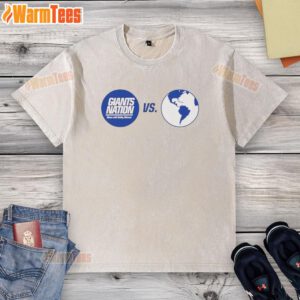 Nice New York Giants Nation Vs. The World washed t-shirt showcasing team pride in stylish design.