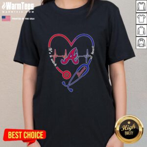 Official Atlanta Braves Stethoscope Heartbeat Ladies Tee, perfect for sports fans and healthcare professionals alike.