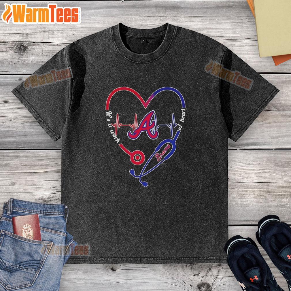 Official Atlanta Braves stethoscope heartbeat washed t-shirt showcasing team spirit and love for baseball.