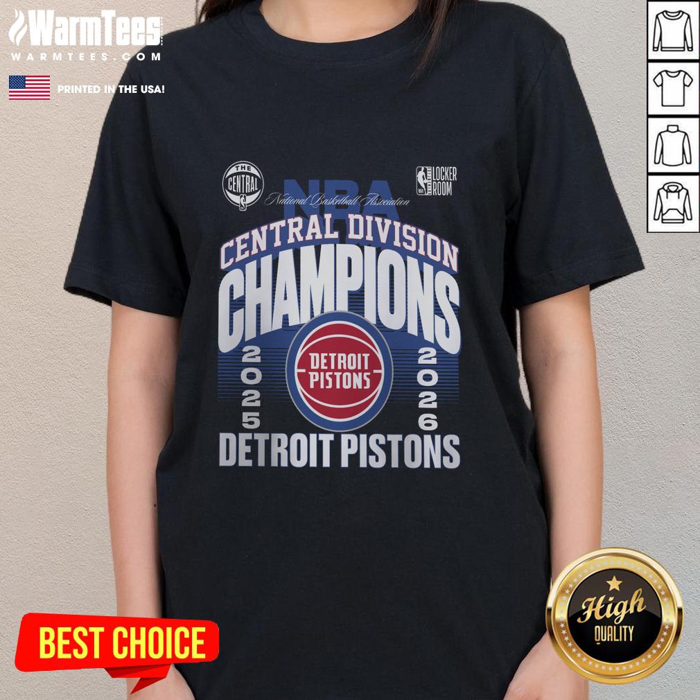 Official Detroit Pistons 2026 Central Division Champions locker room ladies tee showcasing team pride and style.