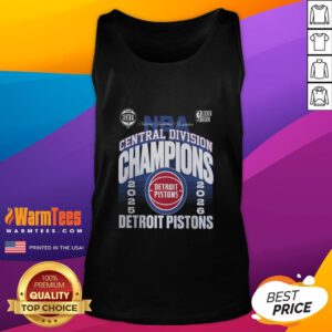 Alt Text: Official Detroit Pistons 2026 Central Division Champions locker room tank top featuring team logo and celebratory design.
