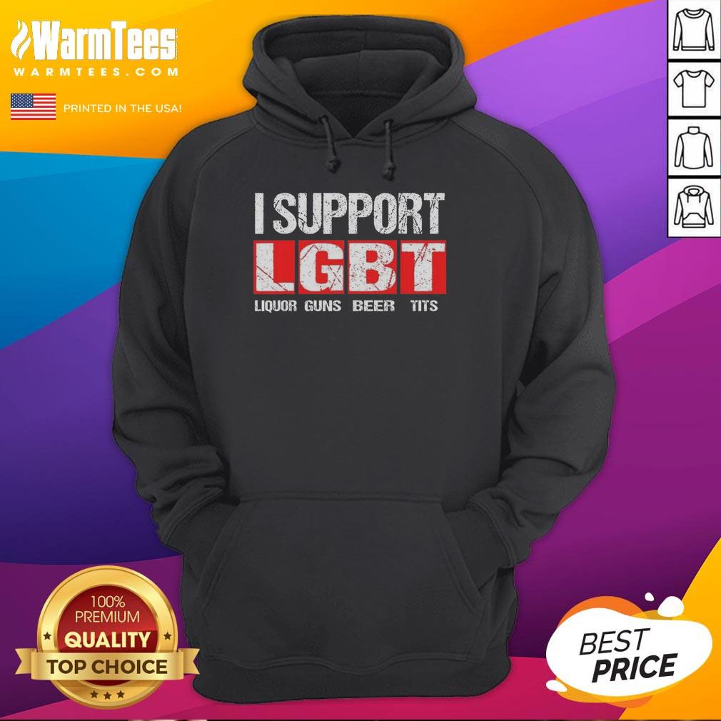 Official I Support LGBT Liberty Guns Beer Tits Hoodie featuring bold graphic design and vibrant colors.