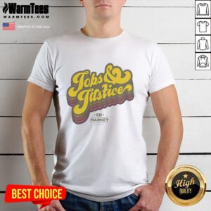 Alt Text: Official Jobs And Justice Logo T-Shirt featuring a bold logo design on a stylish, comfortable tee for supporters.