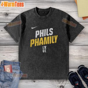 Alt Text: Official Philadelphia Phillies Phamily Washed T-Shirt in red, featuring the team's logo and a relaxed fit design.